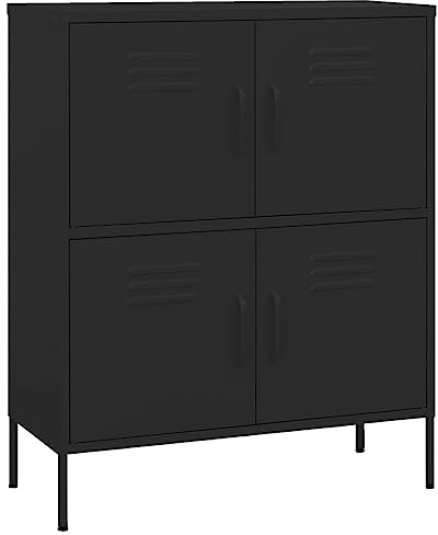 vidaXL Lagerschrank mit 2 Regalfächern Stahlschrank Sideboard Kommode Anrichte Schrank Beistellschrank Mehrzweckschrank Schwarz 80x35x101,5cm Stahl