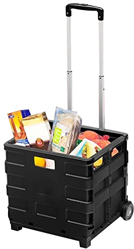 Foldable Shopping Trolley, 25 Kg Boot Cart with Wheels, 30L Capacity Large Folding Supermarket Grocery Shopping Boot Cart Box for Camping Fishing Festival