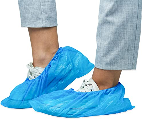 ARNOMED 100x Schuhüberzieher Einweg [WASSERDICHT], Galoschen, Schuh Überzieher Einweg, Starke Überschuhe Latexfrei, Einheitsgröße Wasser, und Staubdicht, Klassik 3g Starkem CPE Material