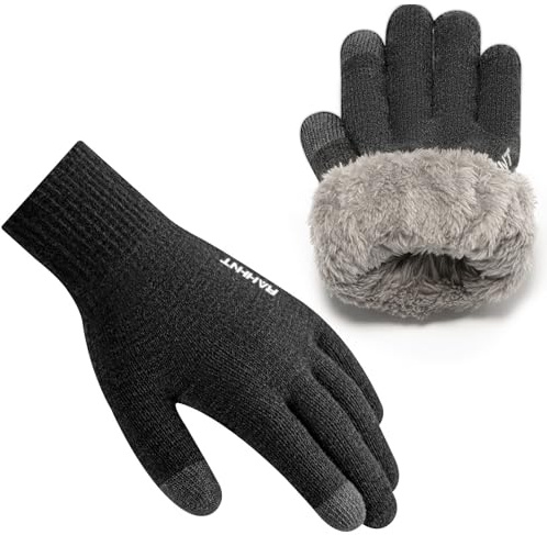 Rahhint Thermal Winter Gloves for Men Women Pure Wool Knit Gloves with fleece lining insulated Liner Keep Hand Warm Gift