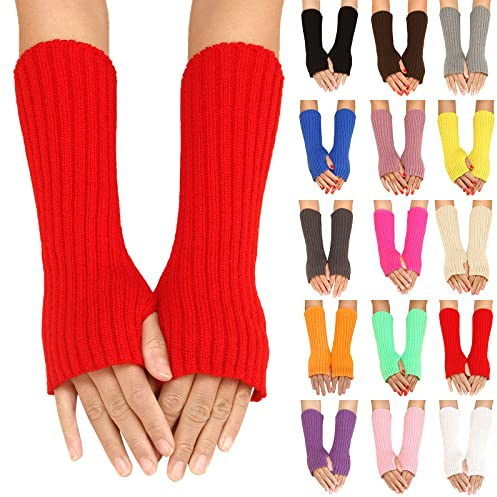 Winter Gestrickte Handschuhe für Damen Lang Handwärmer Stulpen Fingerlose Armstulpen Warm Strick Handschuhe Armwärmer Stulpen für Damen Pluswärmer Handstulpen Fingerlose Halbfinger Handschuhe