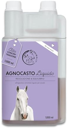 Annimally Liquido di Agnocasto per Cavalli 1000ml con Ashwagandha, Magnesio e Radice di Liquirizia – Per l'irrequietezza ormonale o il comportamento da calore nel cavallo