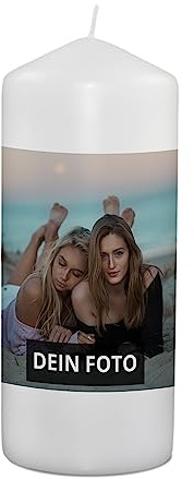 PhotoFancy® - Personalisierte Kerze mit eigenem Foto bedrucken lassen - Fotokerze mit eigenem Foto und Text selbst gestalten - 19 cm Höhe