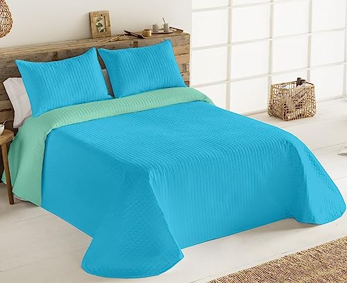 HaraDeco Colcha Boutí Fina con Fundas Almohada para Verano, Cubrecama para Todas Estaciones, Microfibra Poliéster (Verde, Cama 150/250x265cm+2 Fundas cojín 50x70cm)