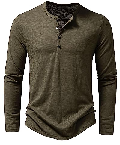 Men's Casual Grandad Collar Henley T Shirt Smart Half Buttons Tee Slim Fit Collarless Polo T-Shirts Tops