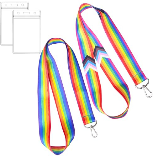 GTOTd Rainbow Lanyard Schlüsselband (2 Pcs) with Ausweishalter | ID Badge Holder, Geschenke Merch LGBTQ Zubehör Key Zeichenfolge Brieftasche Schlüsselband für Teens