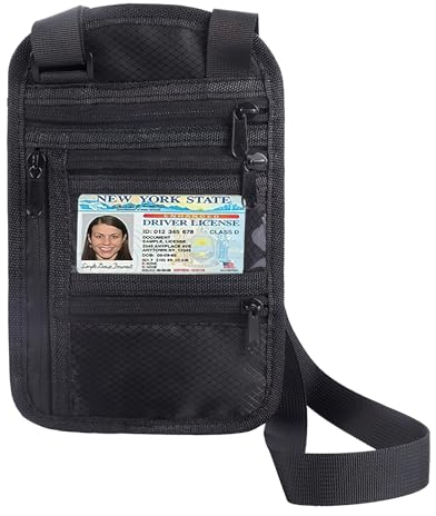 APOMOONS Brustbeutel Brusttasche Herren und Frauen, Reisepass Taschemit RFID-Schutz, Reisegeldbeutel mit Verstellbarem Halsriemen, Reisepass-Tasche für Bargeld Karten Schlüssel Schwarz