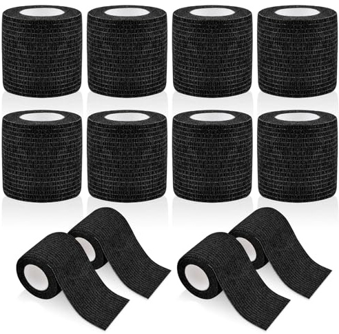 WuGu Bandage Autoadhésif Cohésifs (5 cm x 4.5 m), 12 Rouleaux bandage autoadhésif Cohésifs, Élastique des Sports Bandage pour Doigt, Poignet ou La Cheville-noir