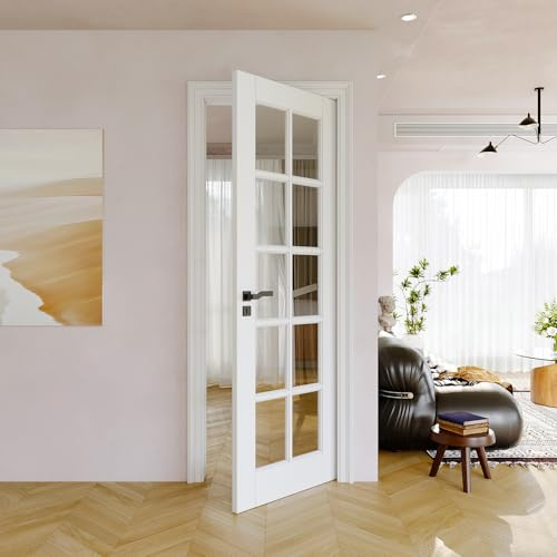 28x80 CARB P2 Solid Core & Pre-Finished Thick SGCC Clear Glass Doors, Interior Door for Home,10 Lite Glass Swing Shaker w/o Prehung Jamb, Single French Door Slab for Bedroom, Wood Clear Doors