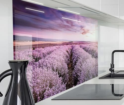 timalo Spritzschutz Wand für Herd, Küche Küchenrückwand Glasoptik | Acryl Glas 2mm | Glasrückwand Acrylglas Wandpaneele Rückwandschutz Platte | 120x60cm Lavendel Frankreich
