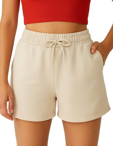 ROSS CAMP Pantaloncini Donna Sportivi in Cotone, Shorts Donna Estate con Tasche, Vita Elastica con Coulisse, per Running Jogging Yoga Fitness Casual (Sabbia, M)