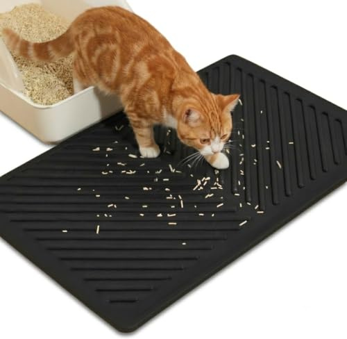 Conlun Silicone Tappetino Lettiera Gatto, Impermeabile Gomma, 60x38cm, Nero