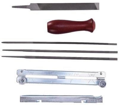 SENRISE Kit per affilare motosega, universale, piatta e rotonda, con profondimetro e custodia, per affilare motoseghe a catena, 7 pezzi