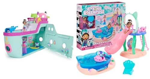 Gabby's Dollhouse 6068572 Master, Gabbys, Kreuzfahrtschiff-Spielzeug mit 2 Spielzeugfiguren & Purrific Pool Party Spielset mit Gabby- und Meerkätzchen-Figur