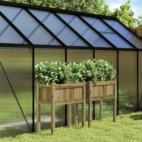 Homgoday Jardinera con rejilla para jardín, 2 unidades con patas de madera de pino impregnada, jardinera con rejilla para jardín, jardinera de exterior, jardinera de balcón Model837563