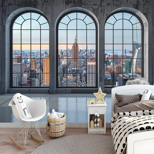 Fotomurales infantiles Ventana De Nueva York Papel Tapiz 200 x 140 cm Fotomurales 3D Tv Fondo Pared Moderno Dormitorio Murales Fotomurales Decorativos