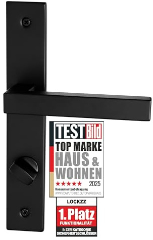 lockzz Türgriff Drückergarnitur Estenfeld-IV, Edelstahl schwarz matt, Türbeschlag für Badezimmertüren, Langschild eckig, L-Form eckig, WC - Badezimmer