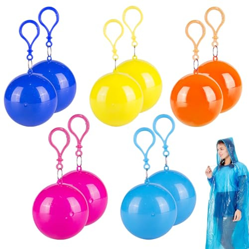 WIYETY - Juego de 10 bolas de lluvia portátiles, impermeable de emergencia colorida, poncho lluvia de emergencia, capelluvia, poncho adulto para actividades al aire libre, camping y senderismo