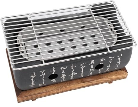 Japanese Style Barbecue Grill Portable Barbecue Grill Fast Heating Rectangular Calligraphy Aluminum Charcoal Grill Japanese Tabletop Home BBQ Tools (XL)