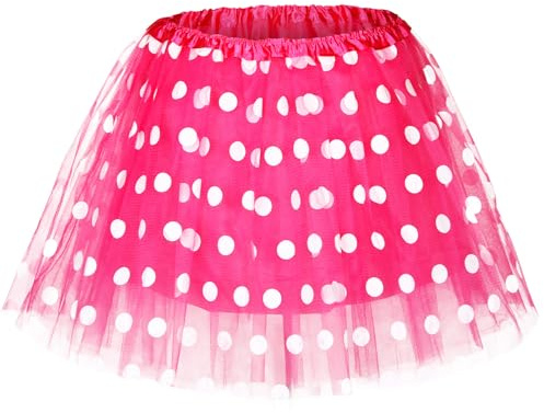 Hestya Gonna Tutù per Donna Costume di Halloween Tutù a Pois in Tulle a Strati Gonna da Balletto Accessori per Feste Compleanno Natale Forniture Anni 80 Cosplay (Rosa, Bianco)