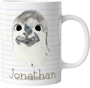 timalo® Tasse Tiere mit Namen personalisiert | Seehund Wunschname personalisierbares Geschenk zur Einschulung, Weihnachten, Nikolaus für Kinder Robbe Seelöwe | mug-t-22