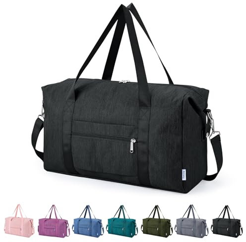Narwey Faltbare Reisetasche Handgepäck Tasche Weekender Damen Herren, Easyjet Handgepäck 45x36x20, Klein Reisetaschen Tasche Handgepäck Flugzeug Travel Carry on Bag Sporttasche 25L (Schwarz)
