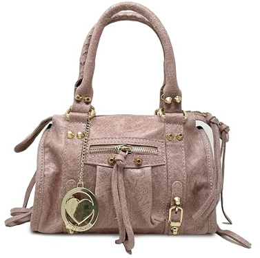 Borsa a Mano Piccola con Tracolla da Donna Alla Moda in Pelle Spatolata con Borchie (Cipria)