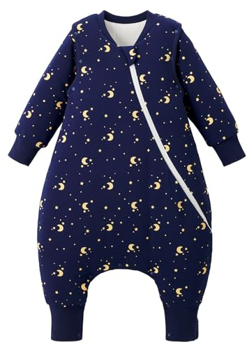 Duomiaomiao Baby Schlafsack mit Füßen 100% Baumwolle - Herbst/Winter Schlafsack 2.5 TOG, Schweißableitend & Atmungsaktiv(85CM/der mond die sterne)