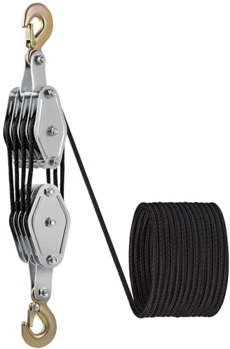 Schwerlast Flaschenzug, Arbeitssparender Flaschenzug, 2000kg Tragkraft | Arbeitssparender Umlenkrollen für Seile mit Haken, Seilzug für Industrielle Baustellen, 8:1 Hubkraft, Max. Hubhöhe: 2,5 m