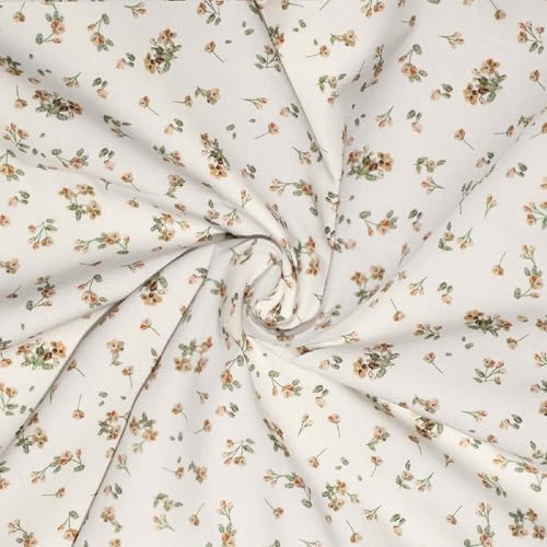 Premium Baumwollstoff Popeline Meterware – Florales Muster – Öko-Tex Standard 100 Klasse 1 – 100% Baumwolle – Ideal für Babyartikel – Ab 50 cm – Am Stück geschnitten (Schöne Blumen, natur)