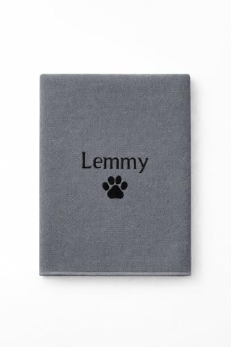 Lobeko Personalised Dog Towel Quick Drying Microfibre Towel with Pet’s Name & Paw Print Small & Large Ultra Soft & Ultra Absorbent Grey or Blue (Grey, Large 70cm x 150cm)