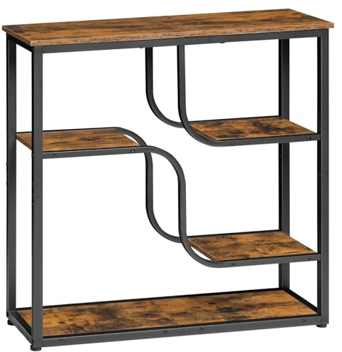 HOOBRO Mesa de Consola de 5 Niveles, Estilo Industrial, Diseño Estrecho, para Entrada, Sala de Estar, Pasillo, Marco de Acero Resistente con Acabado en Veta de Madera, Marrón Rústico y Negro EBF69XG01