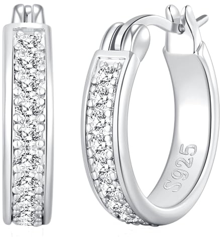 BMMYE Silver Hoops Earrings for Women Hypoallergenic Sparkly Rhinestone Sterling Silver Hoop Earrings for Women 20mm Hoops