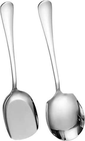 Healifty Thickened Male Spoon Stainless Steel Spoons for Portion Control Serving Utensils for Parties Large for Buffet Deep Soup Scoop Home Use