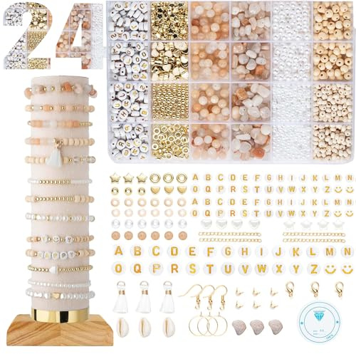 HaploS Rose Natürliche Perlen für Armbänder, DIY Perlen Zum Auffädeln | Schmuck Armbänder Selber Machen Set, Schmuckherstellung Kit für Erwachsene Perline Selber Machen, Ringen Halsketten Geschenk
