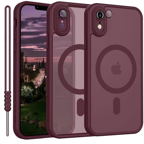YUANDMI für iPhone XR Hülle kompatibel mit MagSafe Dunkel Rot | Handyhülle für iPhone XR Magnetisch Matte Touch Kameraschutz, rutschfest Kratzfest Schutz Stoßfest
