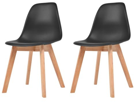 HETFTJN Esszimmerstühle 2er Set Schwarz Kunststoff Sitzfläche Gummibaumholz Beine 46x51x82cm Modernes Design Robust Leicht zu Montieren für Küche Esszimmer Wohnzimmer