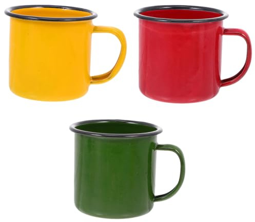 Uonlytech Tazze Smaltate Vintage 3 Pezzi, Colorate, Spesse, 6 Cm | Uso Quotidiano, Non Arrugginiscono e Resistono ai Danni, Formato Piccolo per Acqua, Latte o Tè