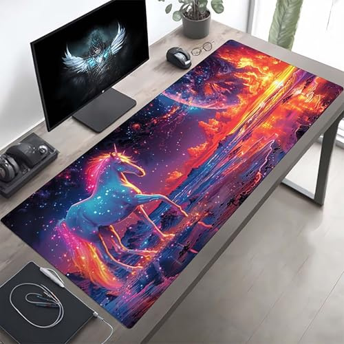 Mouse Mat Horse Large Gaming Mouse Pad Yellow Stitched Edges, Mousepad Non Slip Rubber Base, Waterproof Soft Cloth, Computer Accessories for Office Decoration, Gifts 700x300x3 mm PjY8292 G-I