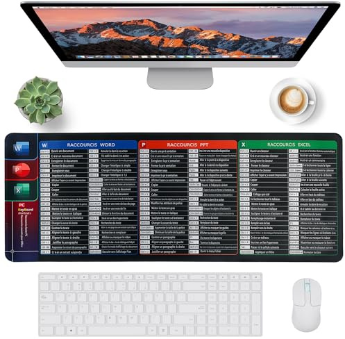 Oaioya Grand Tapis de Souris Bureau Raccourcis Word/Excel/PPT 80x30cm, Mémo Shortcut et Étirements - Toile Imperméable, Base Caoutchouc Antidérapant, Mat Clavier pour Accessoire Bureau - XXL