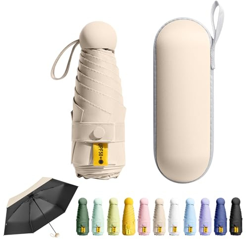 FESDMOH Reise-Mini-Regenschirm für Geldbörse mit Etui – kleiner kompakter UV-Regenschirm, Sonnenschutz, leicht, kleiner Taschenschirm mit Etui für Damen und Mädchen