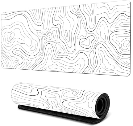 Gaming Mouse Pad XL, 800x300x3mm Large Gaming Mouse Mat Extended Keyboard and Mouse Pad Mat Non-Slip Rubber Base with Stitched Edges for PC, Office & Home Gaming (Fluid-White, 800 * 300 * 3mm)