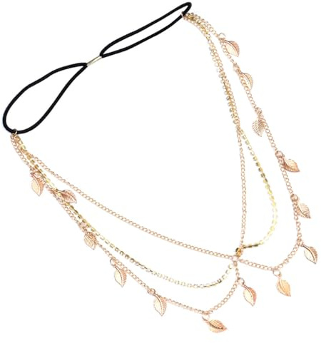 Tofficu Cadena Frente Gemas de Imitación y Hojas de Aleación Dorada, Diadema de Cadena Flecos, Tocado Único para Boda, Fiesta y Look Playero, Talla Única para Mujer