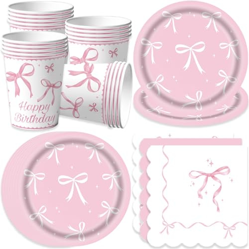 Bikasun Pink Bow Party Tableware Set Princess Children's Birthday Tableware