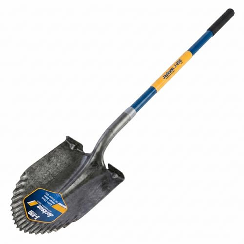 Jackson Original Spatenschaufel mit Wellenschliff – Gehärteter Kohlenstoffstahl, Schwanenhalsform & Trittschutz – Ergonomischer 120 cm Fiberglas-Stiel & Soft-Griff – Profi Spatenschaufel