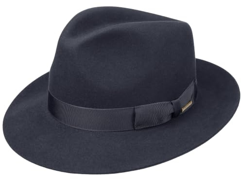 Stetson Sombrero Bogart Penn Mujer/Hombre - Made in The EU de Fieltro Pelo con ala hacia Arriba Forro, Banda Grosgrain Verano/Invierno Primavera Verano Otoño Invierno - 57 cm Azul