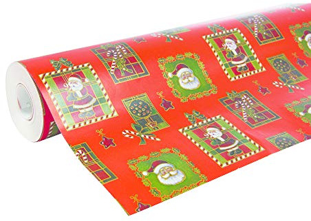 Clairefontaine 211302C - Une Bobine De Papier Cadeau - Papier Alliance 60g - 50x0,70m - Motif : Père-Noël, Noël Traditionnel, Mosaïque - Emballage Cadeau, Idéal Pour Les Emballages Professionnels