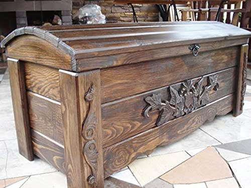 DECOCRAFT FR2 - Caja de madera para manta, mesa de café, baúl vintage, caja otomana de madera