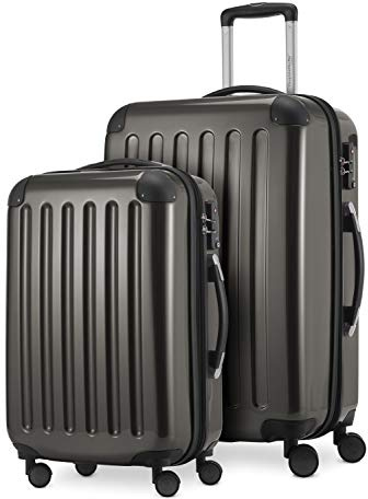 HAUPTSTADTKOFFER - Alex - 2er Kofferset Hartschale glänzend, mittelgrosser Koffer 65 cm + Handgepäck 55 cm, 74 + 42 Liter, TSA, Graphit