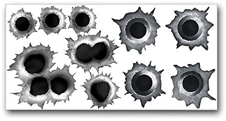 Einschuss-Löcher Sticker Set I 10 Bullet-Holes als Auto-Aufkleber, für Roller Moped Motorrad-Helm Notebook Laptop Smartphone I schwarz grau I kfz153